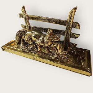 Vintage Brass Wolf Fence Desk Letter Holder